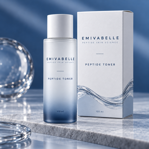 Feuchtigkeitstoner mit Peptiden · 100 ml – EMIVABELLE Verpackungsvisualisierung